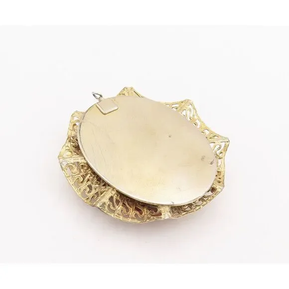 925 Sterling Silver Vintage Pendant Fold Plated Cutout Frame Cameo PT23408